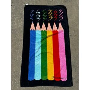 Vintage Terrimondo Colored Pencil Beach Towel Marianne Israel Cotton 52x30 Black